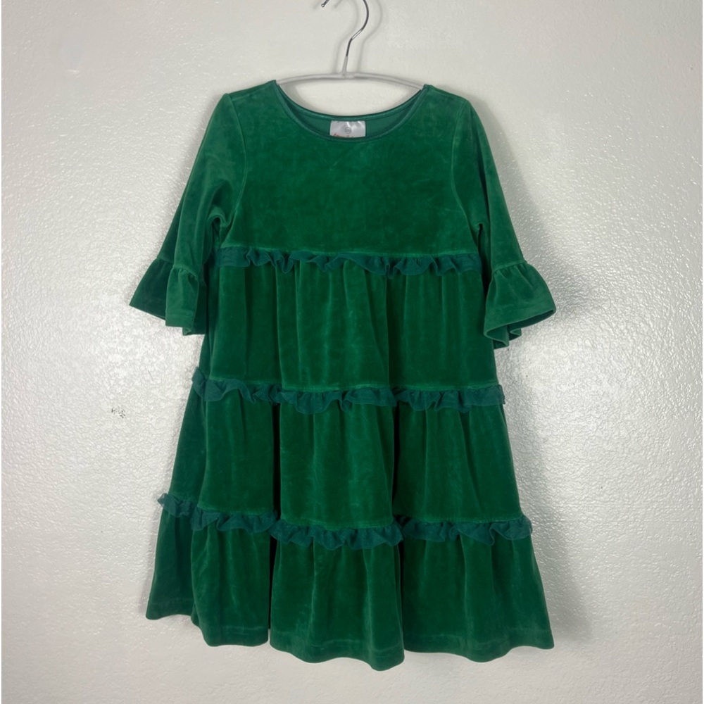 Hannah Andersson Green Velvet Tiered Dress 5t